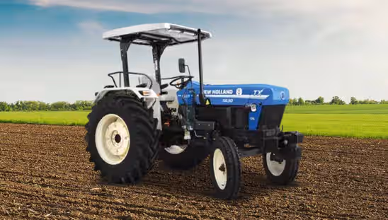 New Holland 5630 TX Plus Tractor with White Background & Blue Strip